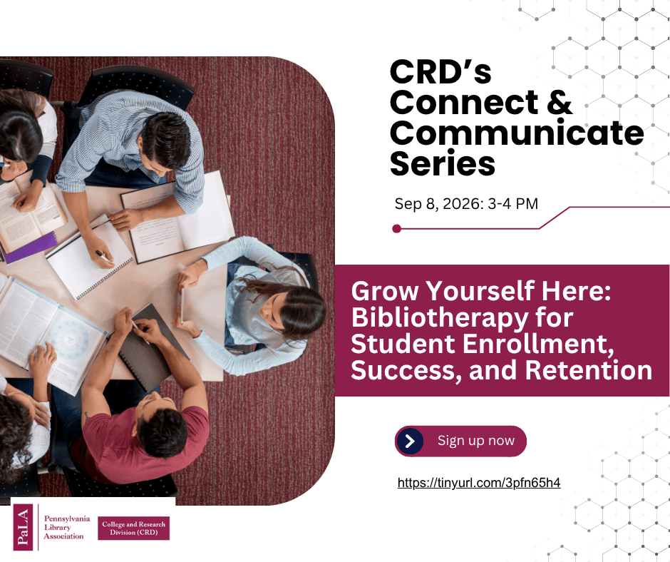 CRD's Connect and Communicate Series
September 8, 2026: 3-4 PM
Grow Yourself Here: Bibliotherapy for Student Enrollment, Success, and Retention
Sign up now: https://tinyurl.com/3pfn65h4